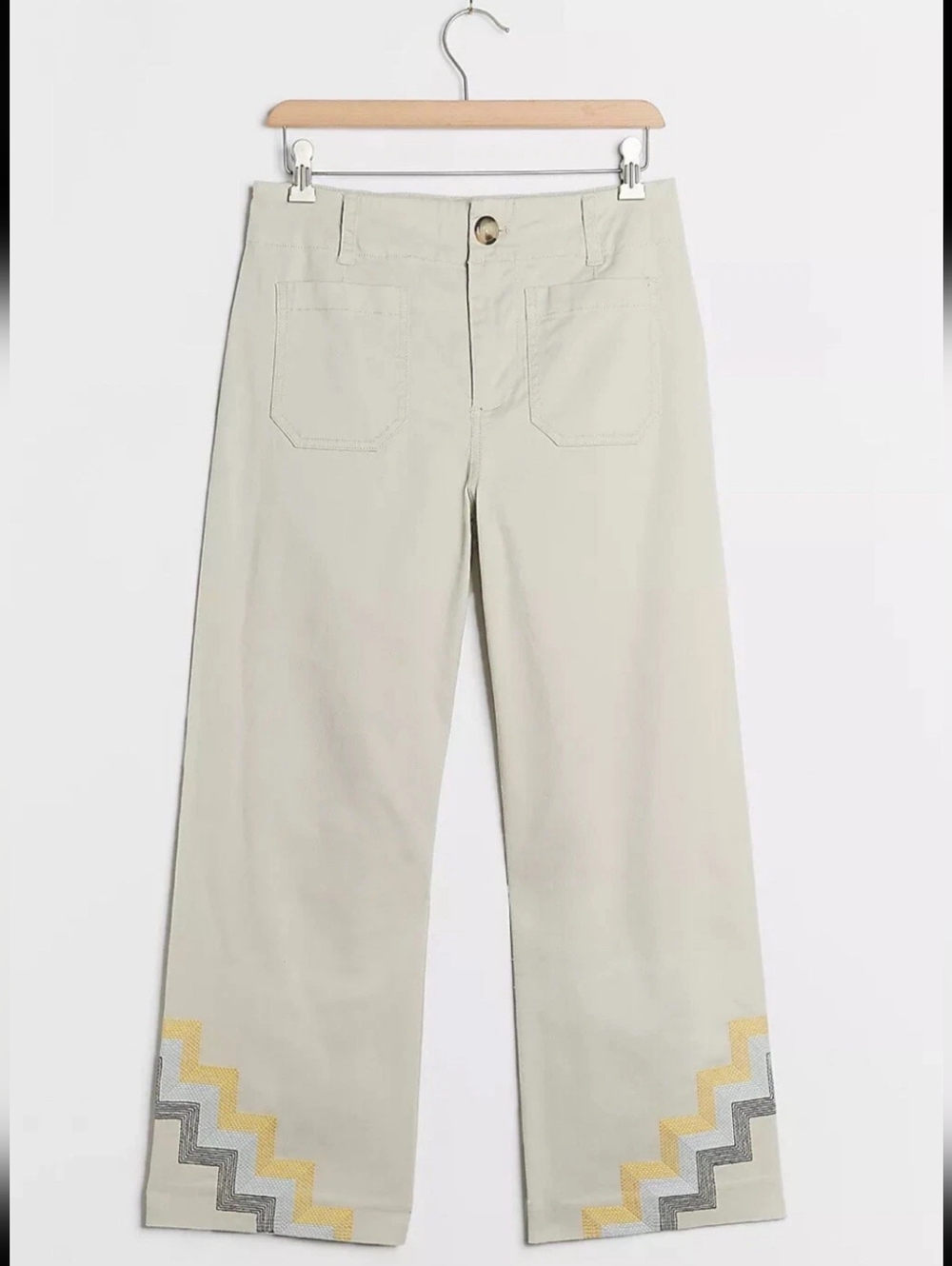 Maeve Colette Pant Beige Wide-Leg Pants with Zigzag Pattern